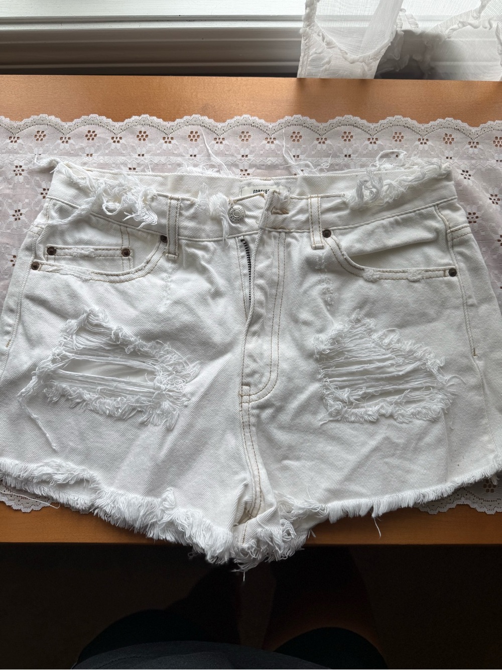 White Distressed High-Waist Women's Shorts